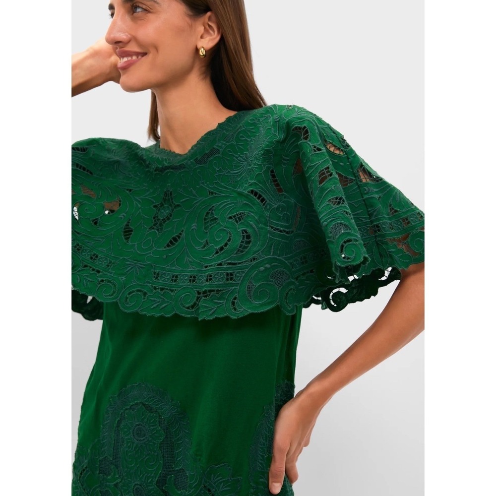 Tuckernuck x Sea New York Green Ceci Embroidery Capelet Mini Dress Scalloped NWT - Picture 4 of 9